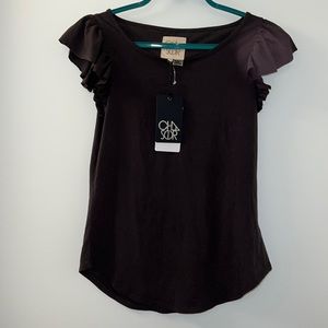 Chaser charcoal t-shirt with ruffled sleeves